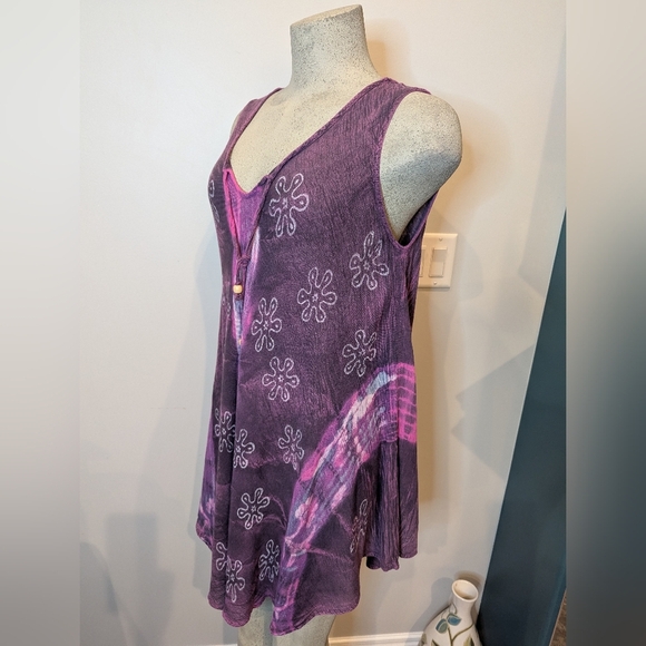 PAPA Vancouver rayon trapeze dress or tunic. Purple pink & white tie Dye, OS - Picture 6 of 11